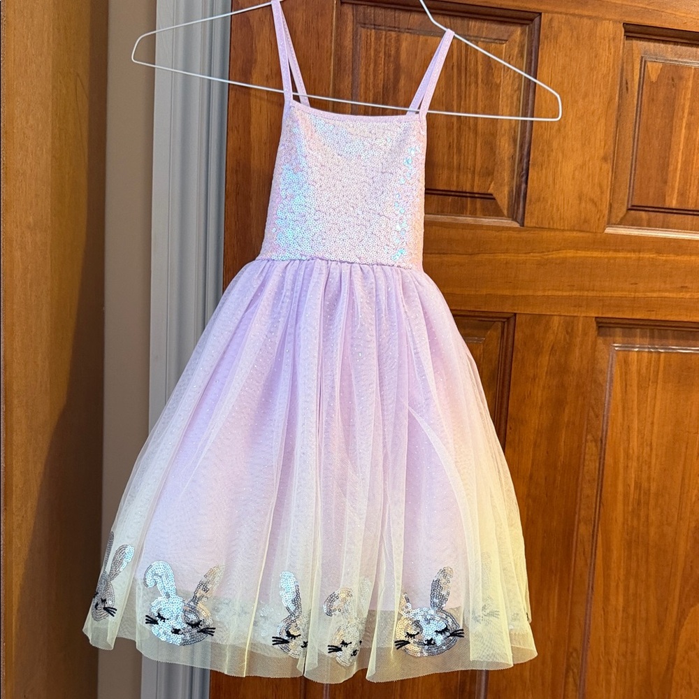 Zunie Lavender Sequin Tulle Bunny Hem Kids Dress